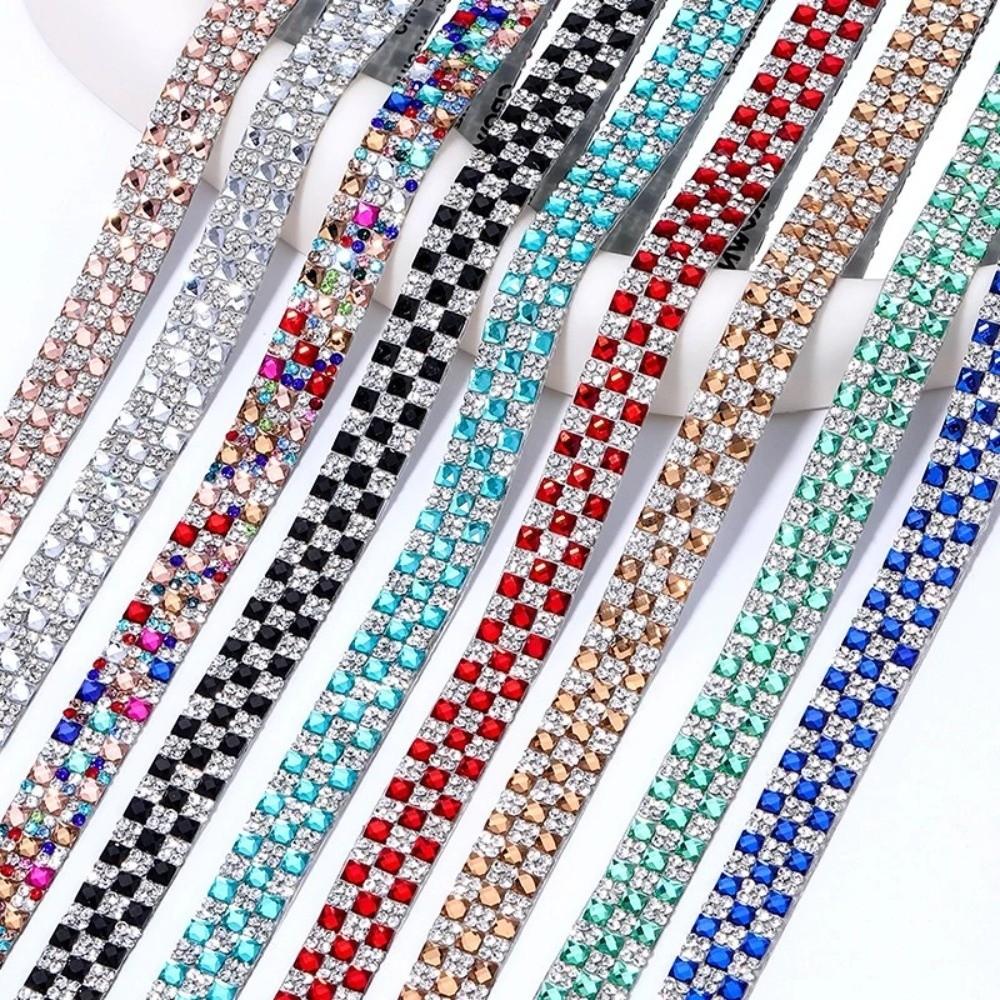1Yard Self Adhesive Crystal Rhinestone Sticker Multicolour 1.2cm Width Diamond Ribbon Adhesive Diamond Crystal Motif