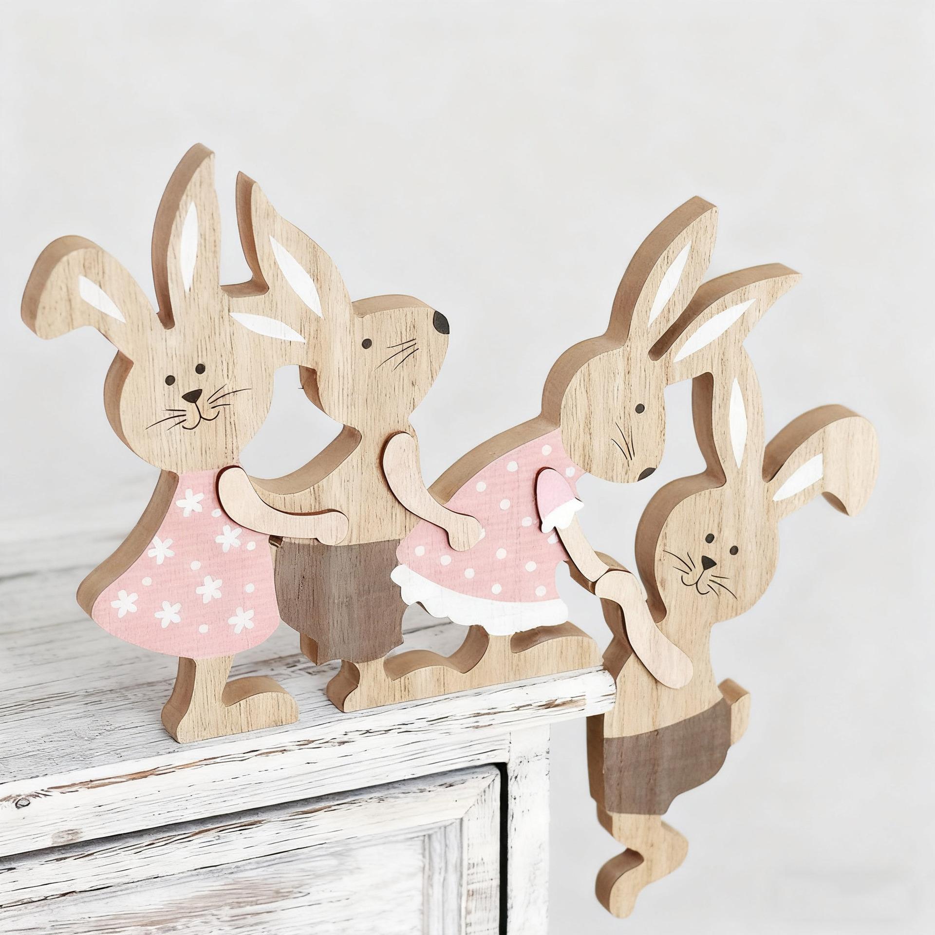 

Easter Bunny home decoration painted seesaw Rabbit wooden table ornament