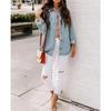 Women's Loose Long Sleeve Denim Jacket Shirt Casual Button-down with Pockets Versatile Denim Top for Women European American Size