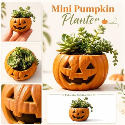 Halloween Pumpkin Resin Planter, Decorative Flower Pot for Holiday Home Decor, Fall Table Centerpiece