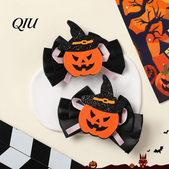 Funny Halloween Clips 1 Pair Girl Hairpins, Anti-Slip Clip Design Bang Hair Pins, 3D Bow Decorative Hairpin Pumpkin Skull Eyes Shape Clips,