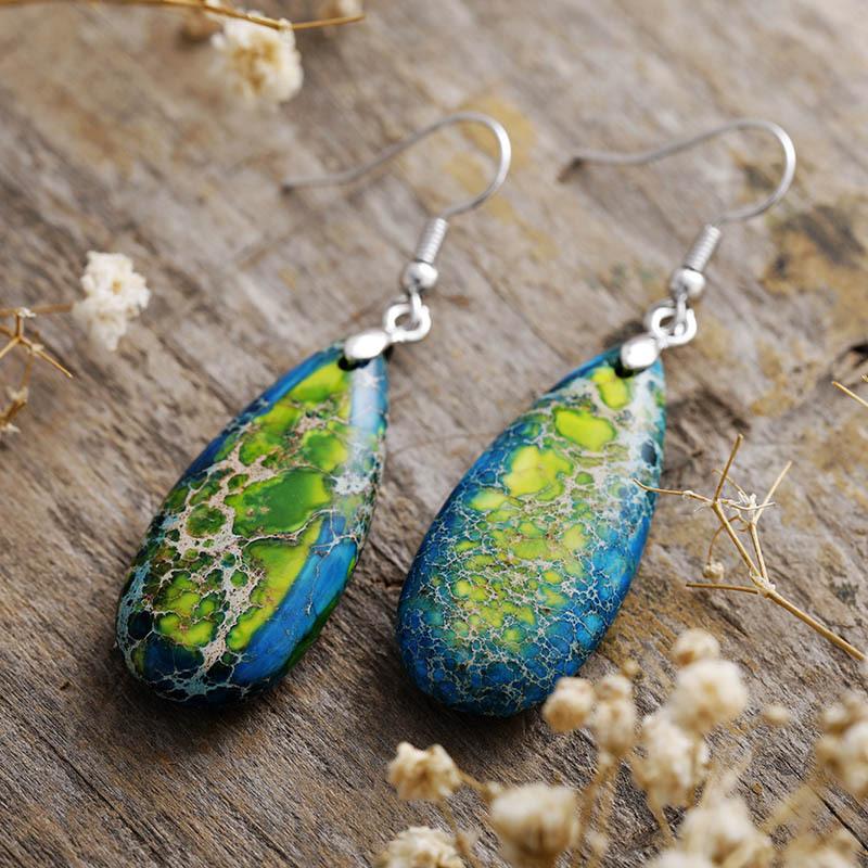 Ethnic style natural stone emperor stone water drop earrings earrings light luxury jewelry earrings