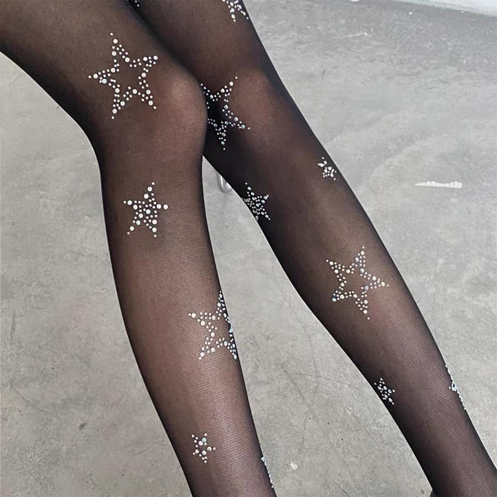 Y2K Diamond Star Stockings Rhinestone Bling Sexy Women Pantyhose Thigh High Stockings Jk Lolita Cosplay Underwear Pantyhose