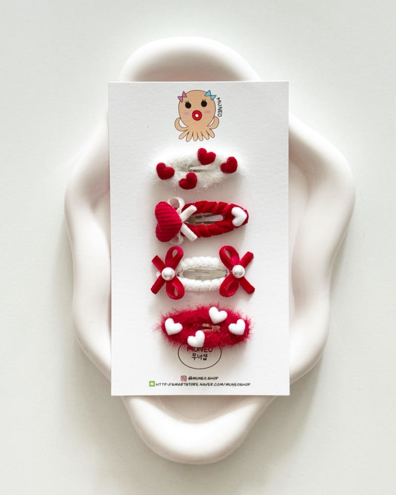 Korean Pokdak Red Lover Snap Hair Clip Set (4pcs 1set)