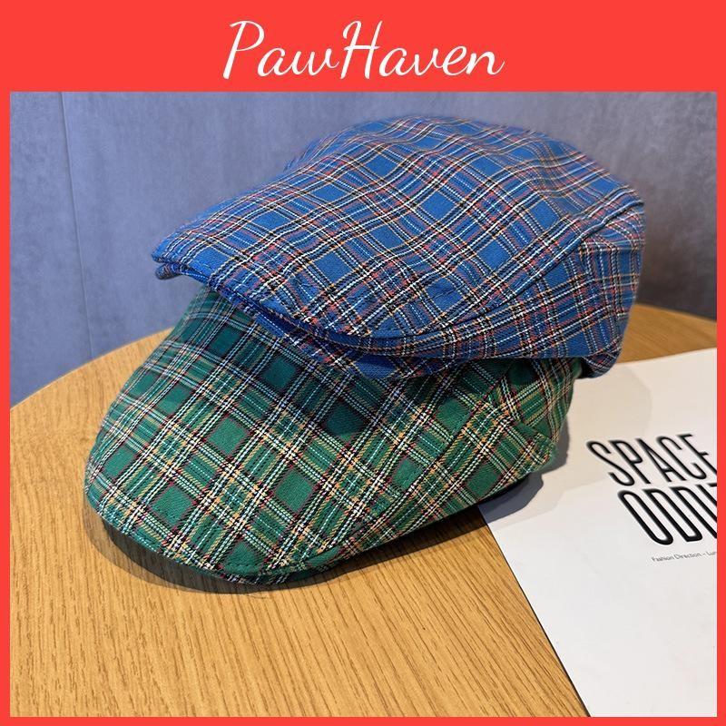 Checkered Vintage Pattern Beret Hat With Breathable Cotton For Women Fashion