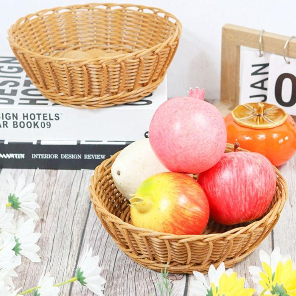 Household Rattan Woven Serving Baskets Cake Dim Sum Tray  Restaurant Serving Tabletop Display