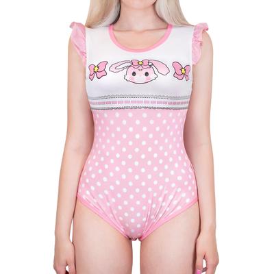 LittleForBig Women's Ruffled Rabbit Pajamas, Smooth and Silky Bodysuit, Size L