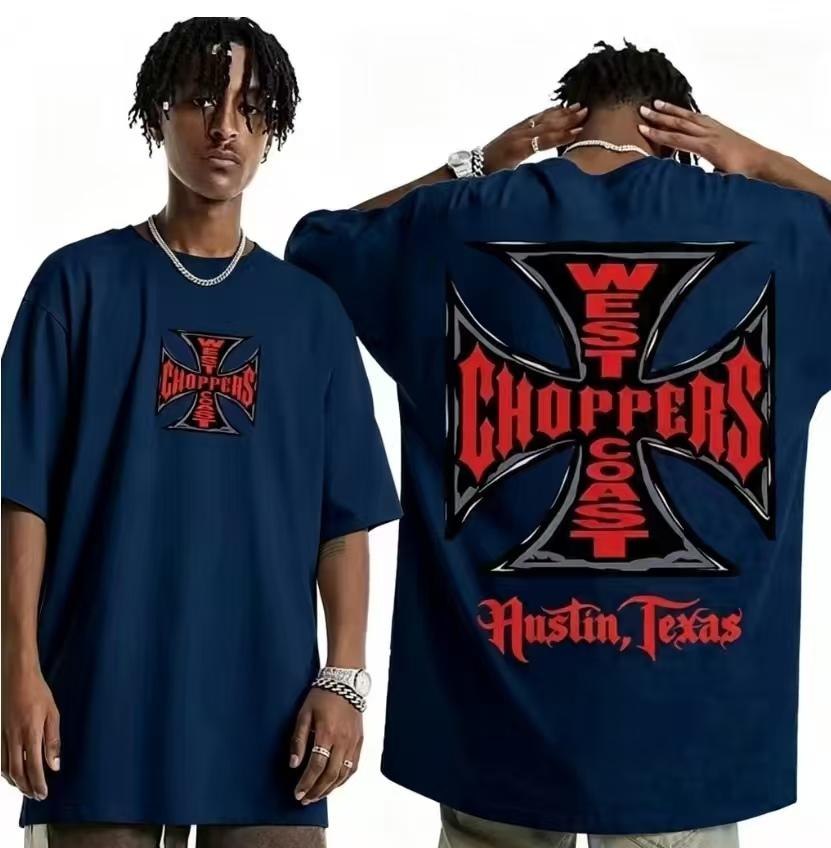 T-shirt Unisex West Coast Choppers con Stampa Croce Nuova Cotone Traspirante Comfort Oversize Hip Hop Motocicletta Manica Corta