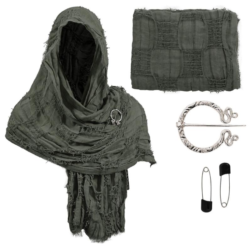 Medieval Waste Land Scarf Shawl Renaissant Costume Accessory With Shawl Brooch Unisex Cotton Blend Cloak for Halloween