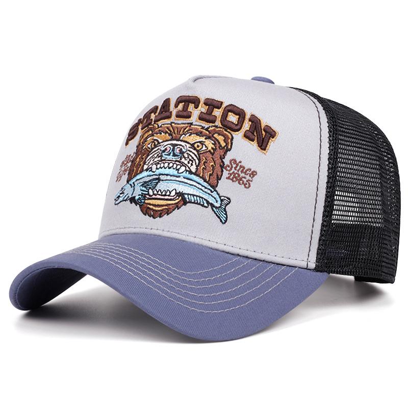 Fashion New Bear Eating Fish Truck Hat Men'S Street Skateboarding Hiphop Hat Women'S Outdoor Sunshade Baseball Hat Mesh Hat