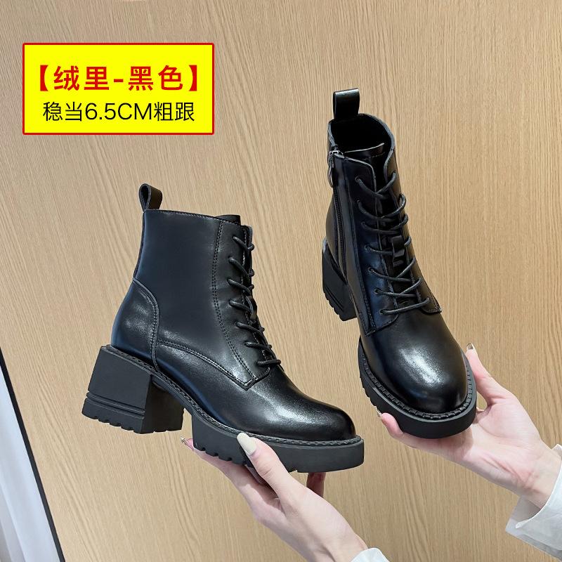 Martin boots women's 2025 lace-up autumn new single boots thin British style thick heel short boots thick-soled versatile thin boots