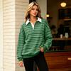Women's Trendy Long Sleeve Striped V-Neck Casual Tee Shirt Versatile Pullover Top