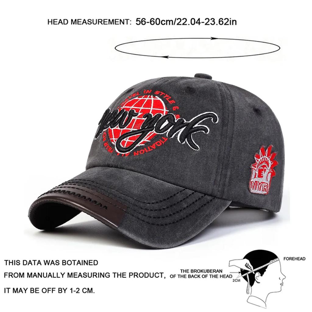 Unisex New York Embroidery Wash Baseball Caps Outdoor Adjustable Spring and Autumn Casual Sunscreen Hat
