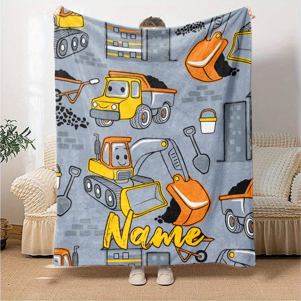 Custom Name excavator Theme Printed Blanket - Perfect for Couch, Bed, Travel & Outdoor Use | Machine Washable, Cozy & Durable.
