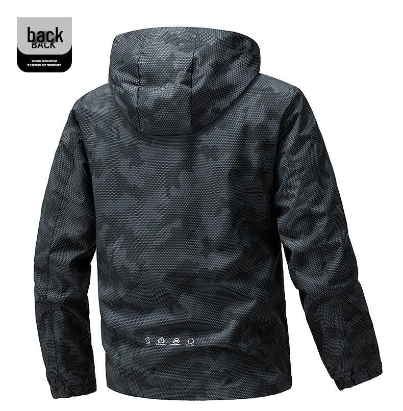 Men's Trendy Camouflage Windbreaker: Spring/Autumn Loose Fit Jacket with Detachable Hood for Casual or Workwear.