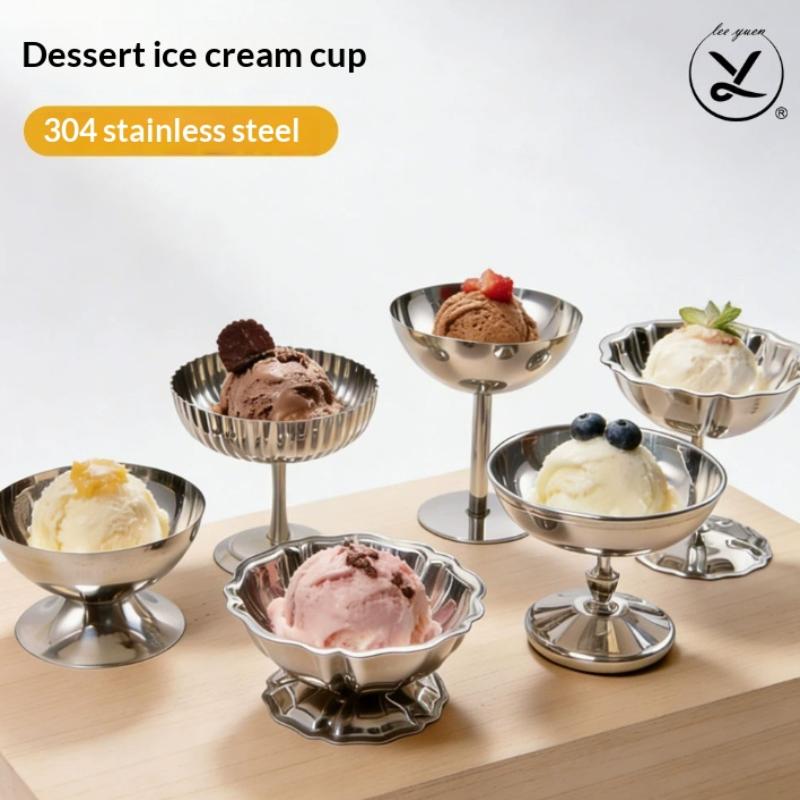 Stainless Steel Salad Cup Food Grade Ice Cream Cup Goblet Retro Dessert Bowl Fruit Yogurt Snack Bowl Household Kitchen Tools