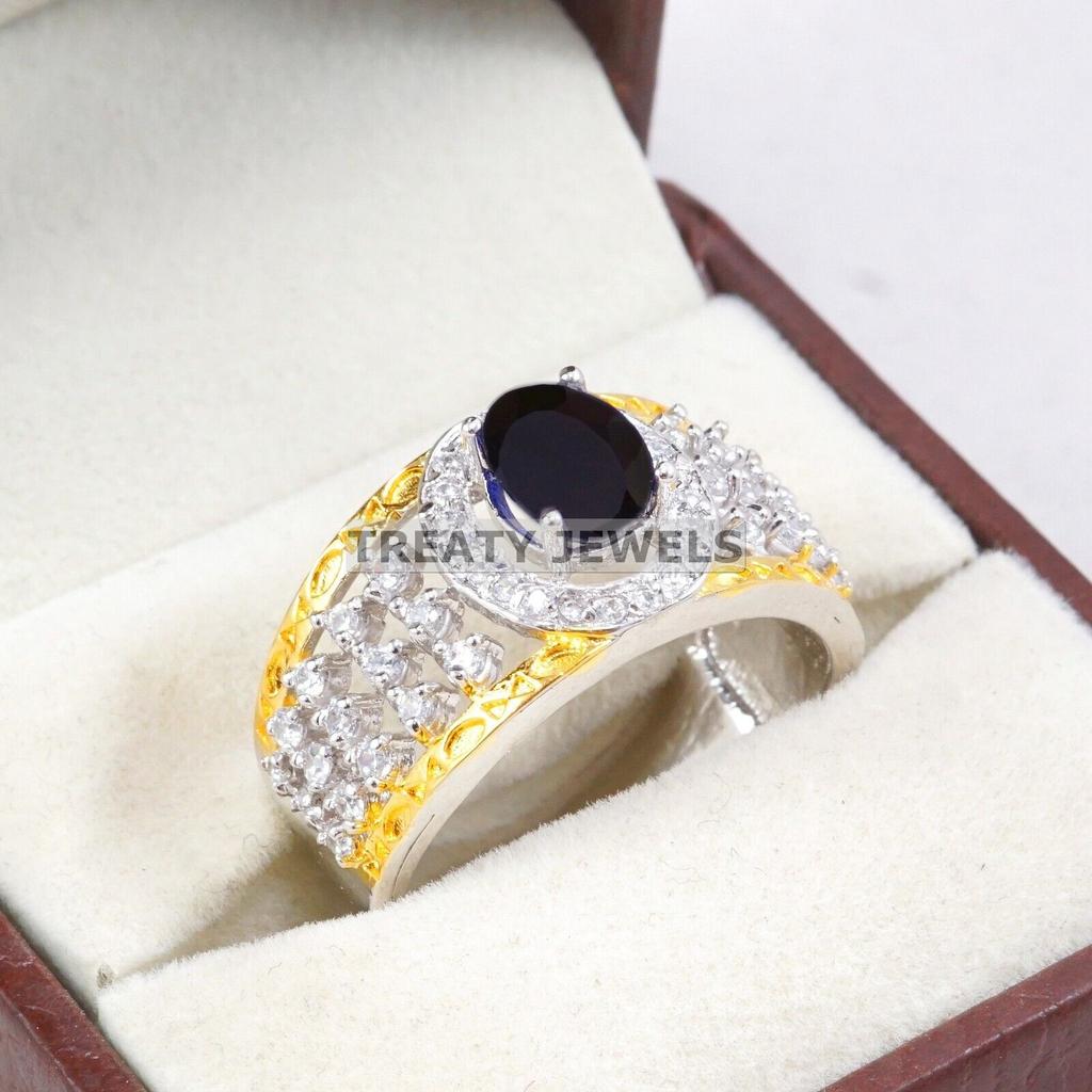 Black Onyx Oval Cut Gemstone With 925 Sterling Silver Ring For Men's #A830 JL375666932264