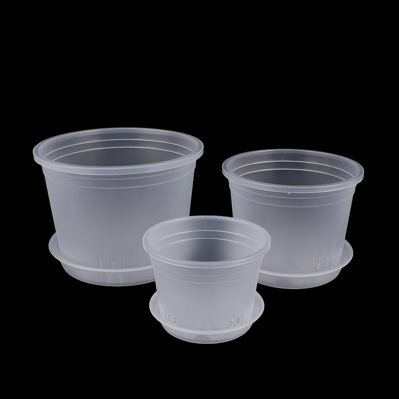 1Pc Transparent Round Orchid Pot With/Without Tray Root Control Plastic Orchid Pots With Holes Breathable Plant Growth Container