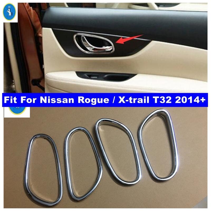 Inner Door Handle Frame Bowl Decoration Cover Trim Fit For Nissan Rogue / X-trail T32 2014 - 2016 Chrome Interior Accessories