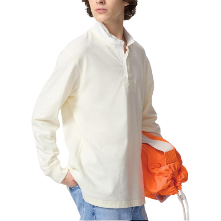 Uniqlo X JW Anderson Collaboration SS25 Embroidered Logo Long Sleeve Polo Shirt Unisex tops White 476226-01