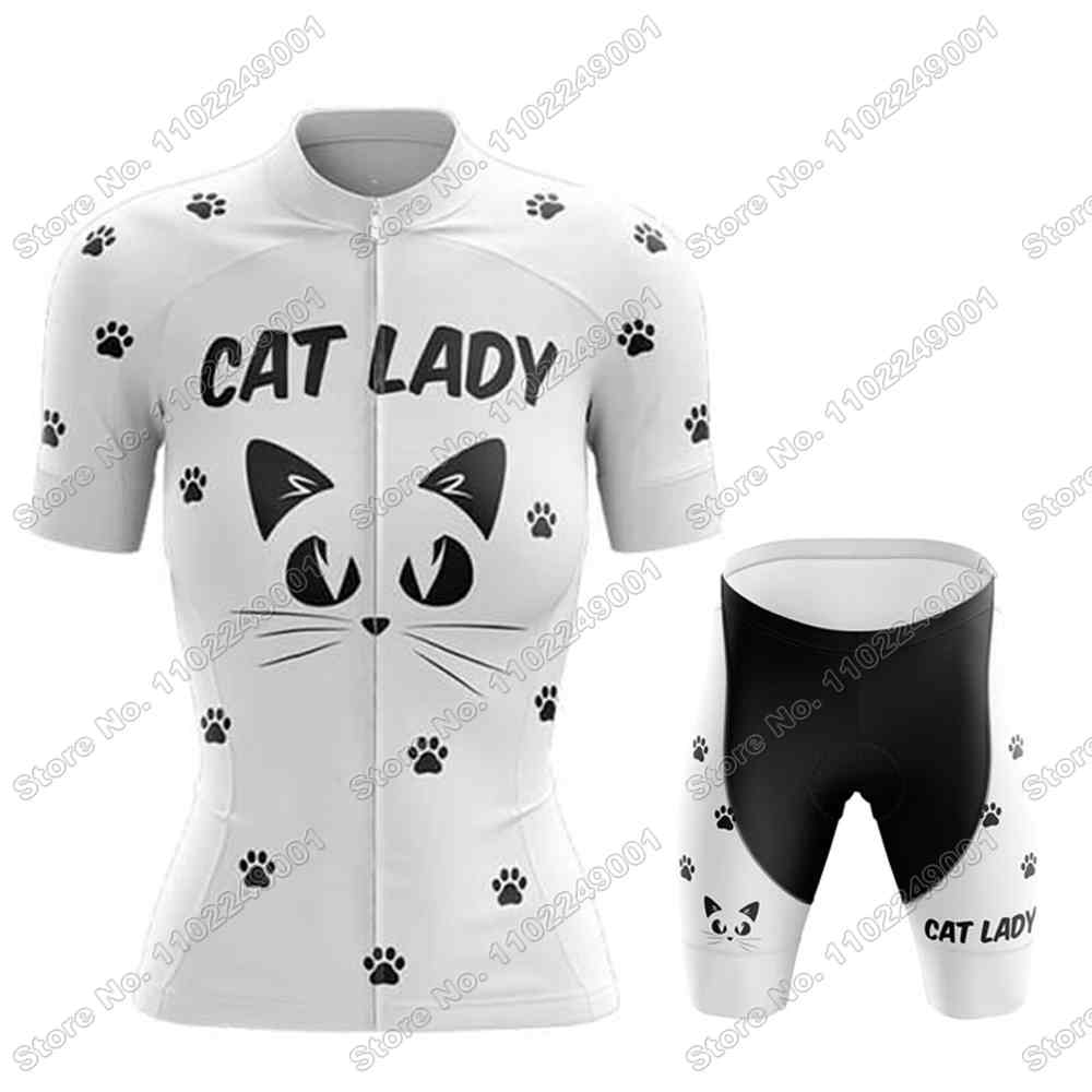 2025 Funny Cat Lady Cycling Jersey Set Women Cute Cycling Clothing Summer Road Bike Shirts Suit Bicycle Pants MTB Maillot