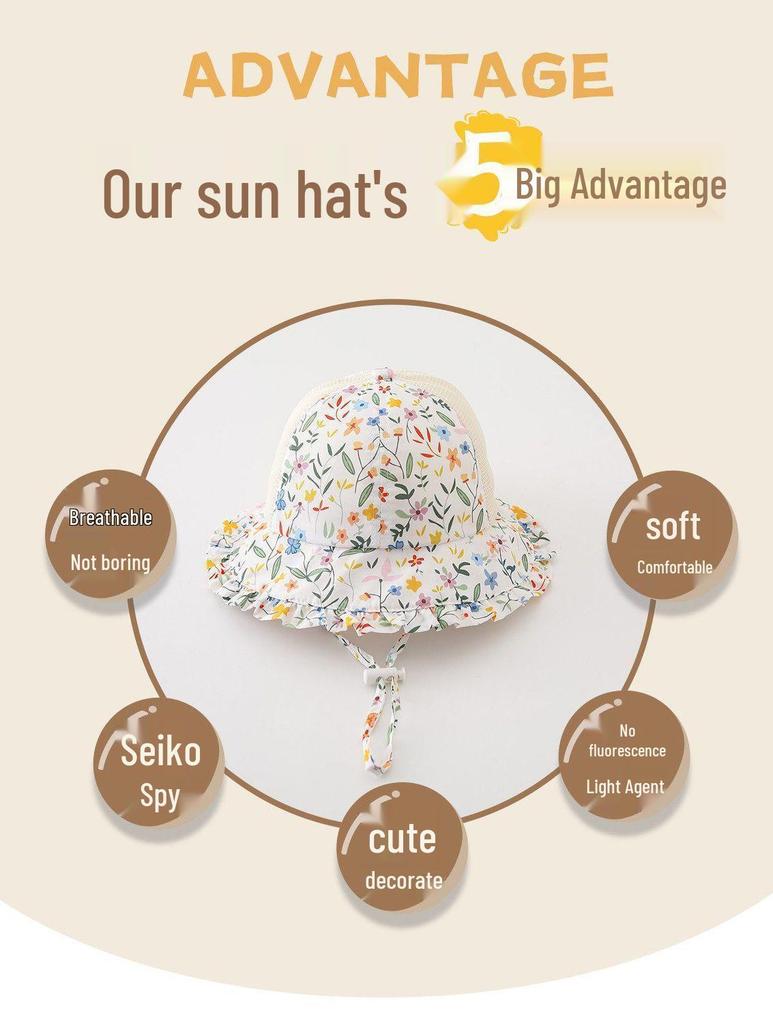 Baby Girl Floral Mesh Sun Hat - Breathable Summer Protection