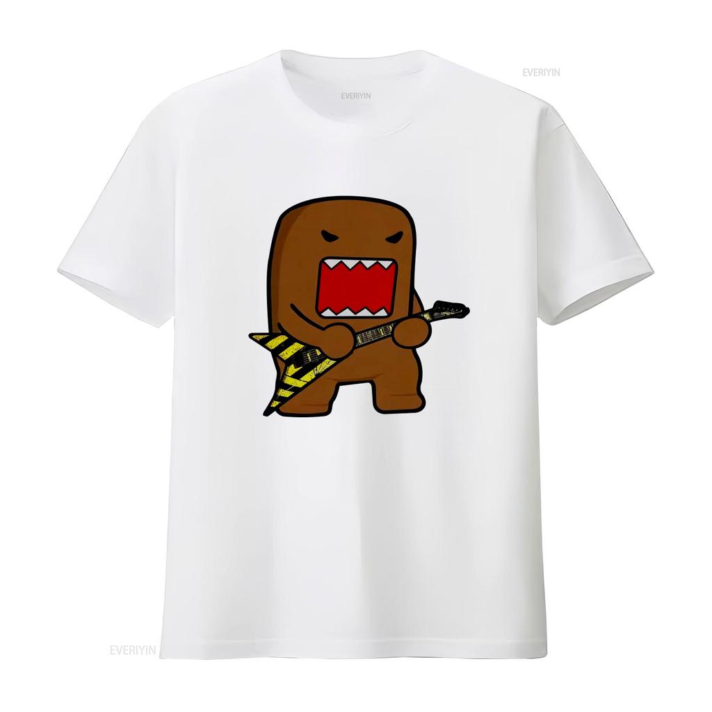 Domo Kun Rock T Shirt For Men Vintage Round Collar Guitar Print  vintage Washed graphic streetwear homme Stylish Unisex
