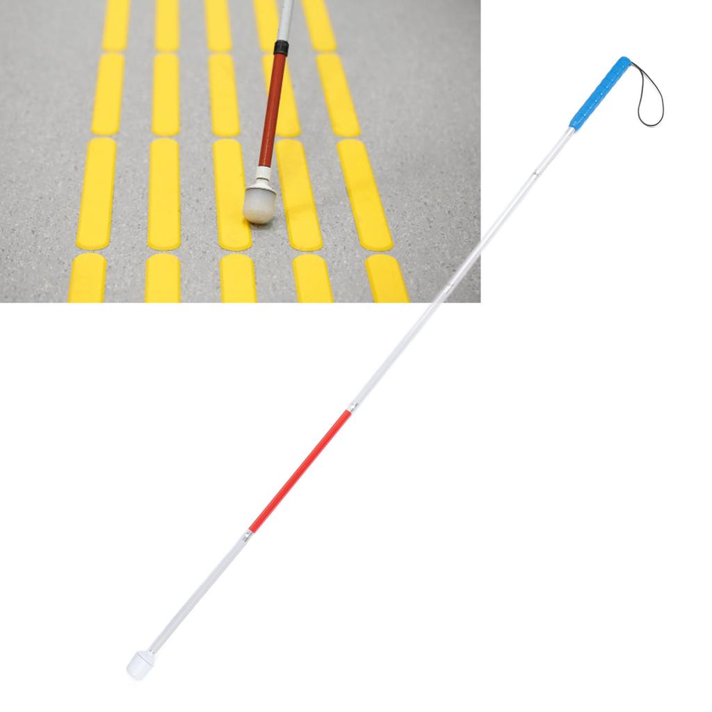 Folding Walking Pole Aluminum Alloy Collapsible Anti Slip Reflective Blind Cane Folds Down 5 Sections Walking Stick for Elderly Blue Red