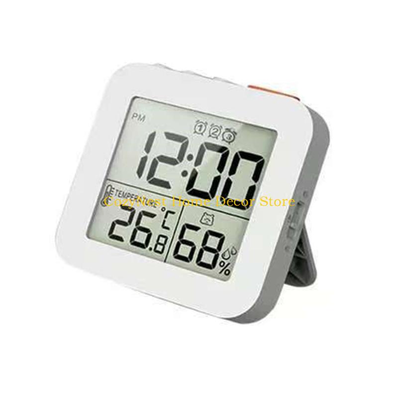 92MF LCD Bedsides Clock with 3 Alarms Setting Indoor Climate Monitor Battery Operated