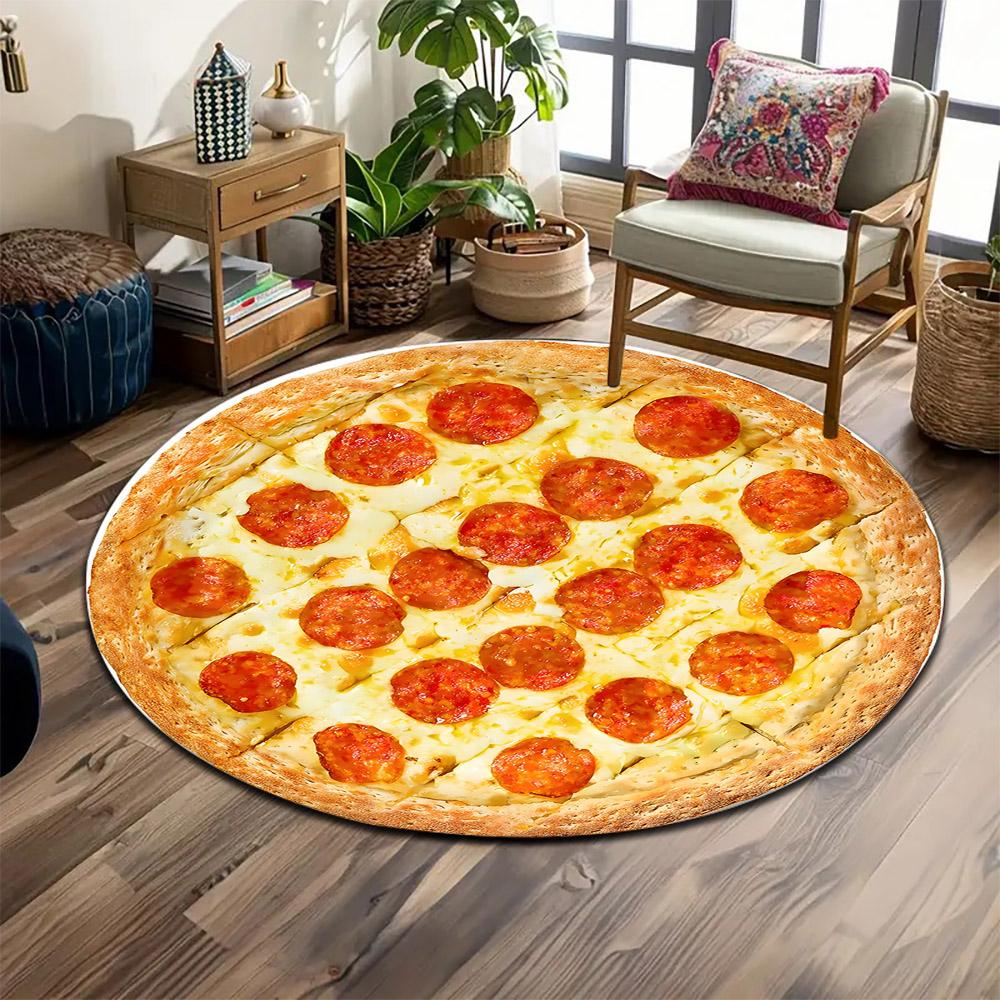 Pepperoni Pizza Design Rug Print round rug, living room, bedroom, playroom carpet, non slip floor mat, gift