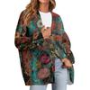 Women's Fashion Long Sleeve Print V-Neck Button Loose Cardigan Top
