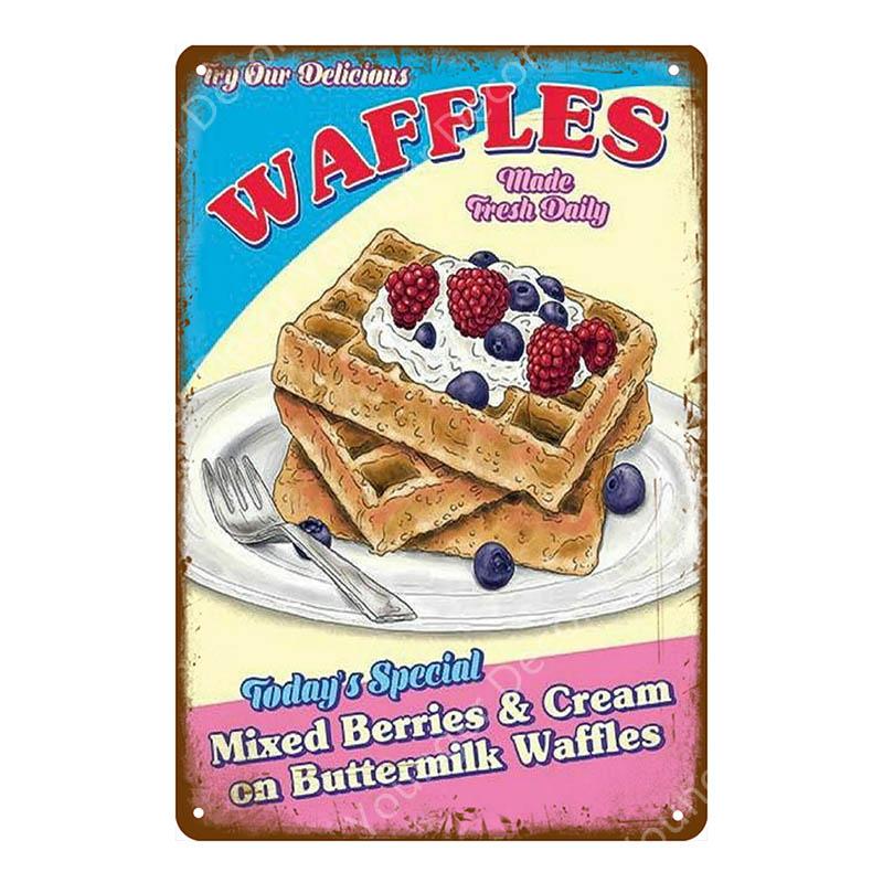 Food Bread Decor Ice Cream Milk Strawberries Pickles Waffles Ploughmans Metal Tin Signs Vintage Poster Wall Art Plaque YI-010