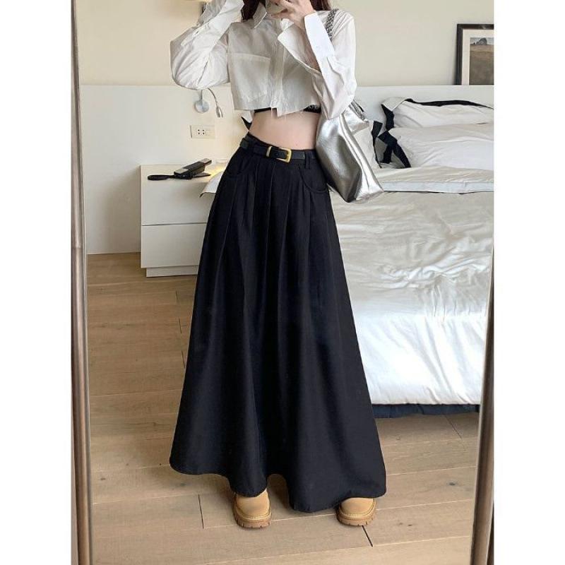 2026 New High-Waist A-Line Chic Long Suit Half-Skirt for Women - Spring/Autumn Korean Style Slimming Umbrella Skirt