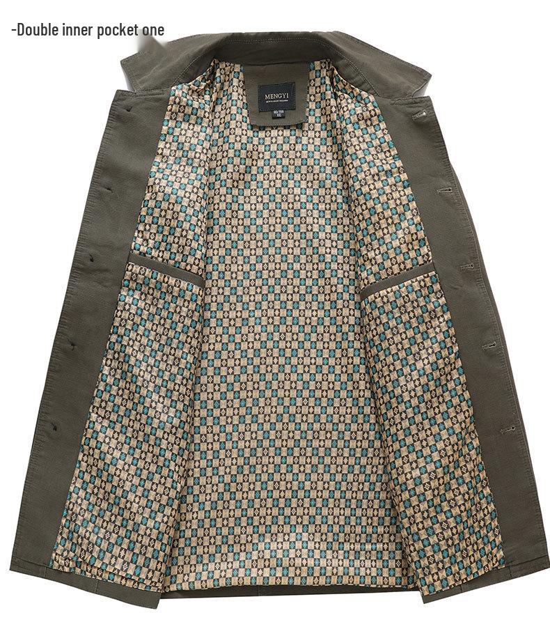 Men's Mid-length Cotton Jacket: Spring/Autumn, Lapel, Button-up, Dad Style, Plus Size for Middle-aged/Elderly