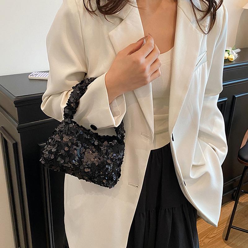 Sommer Ensfarget Paljettglans Skulderveske Casual Kjede Underarmsveske Enkel Stor Kapasitet Kvinnelig Shopping Mote Crossbody-veske