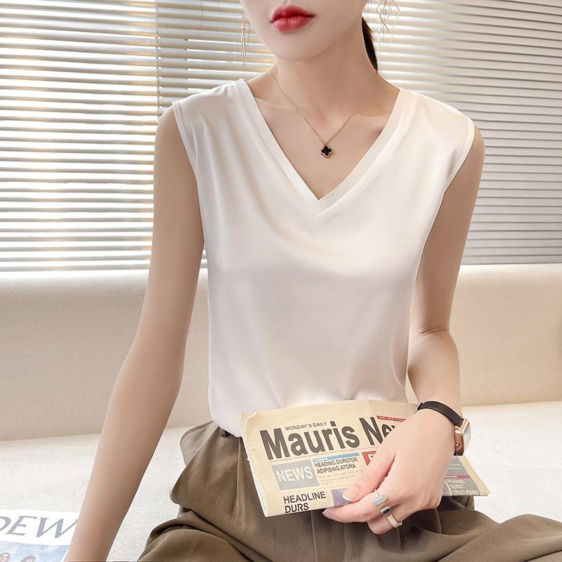 

VEZFAA женские модные повседневные летние весенние однотонные блузки и рубашки без рукавов с v-образным вырезом и принтом XL белый