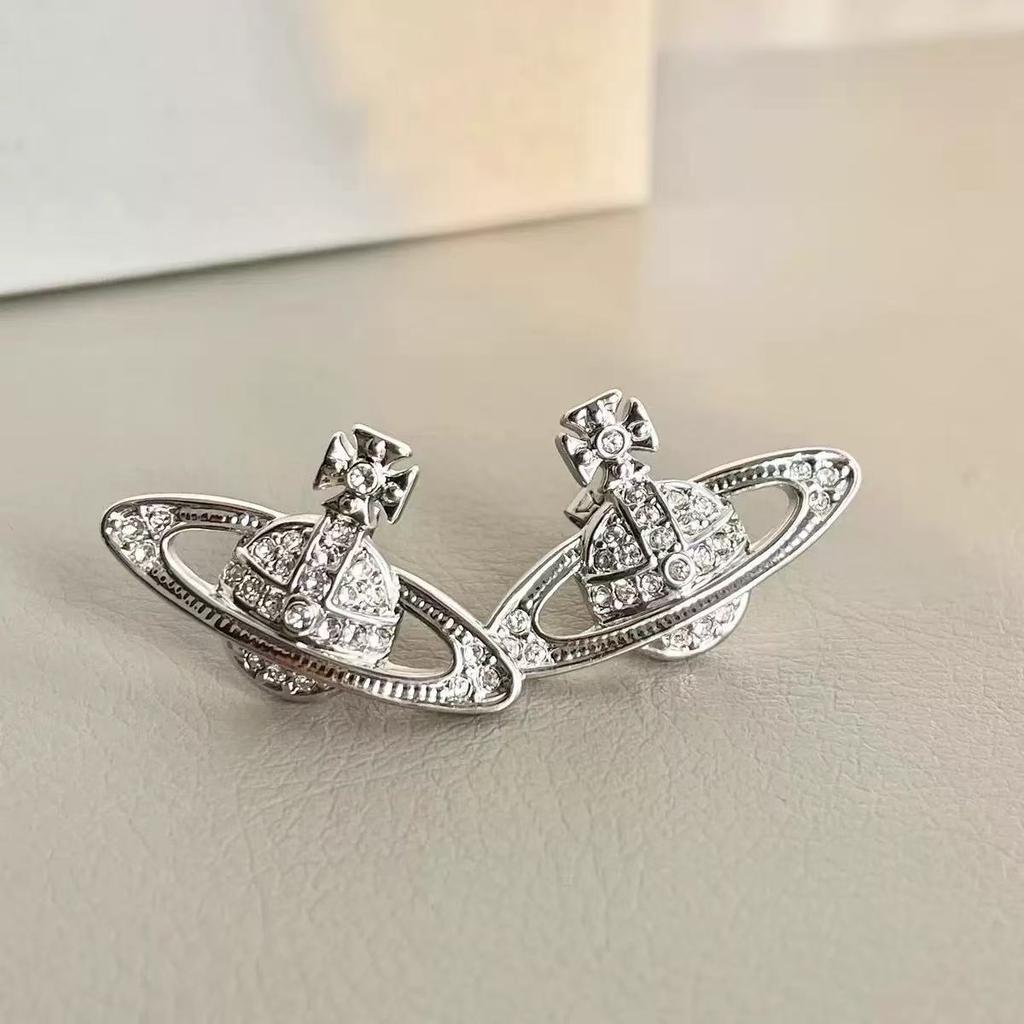 Dámské náušnice Vivienne Westwood Saturn s diamanty, Jednoduché náušnice v Ins stylu, Včetně dárkové krabičky