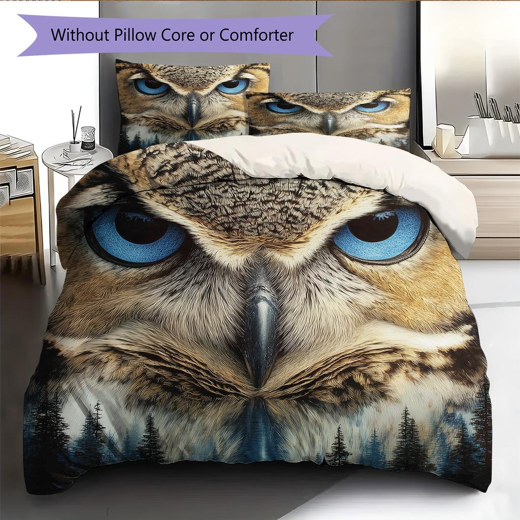 Owl and Its Reflection  Pattern Bedding Quilt Set Quilt Cover Pillowcase Home Decoration  Gift (1 * duvet cover + 2 * pillowcase, without core)