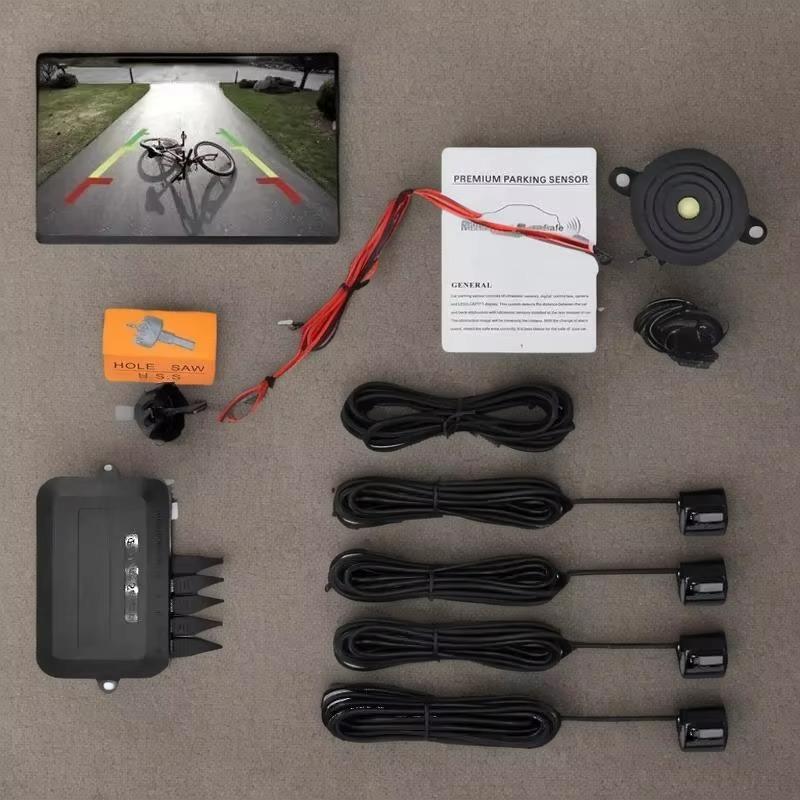 Kit de Capteur de Stationnement LED pour Voiture Composé de 4 Capteurs Diamètre de 22 mm Système Radar de Recul Fonctions Indicateur d'Alerte Sonore