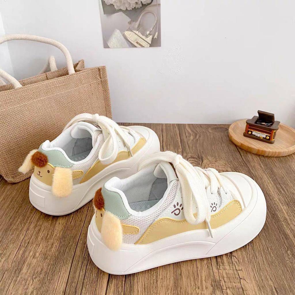 Girls' White Spring 2026 Breathable Thick-Sole Casual Sneakers, Non-Slip & Fashionable