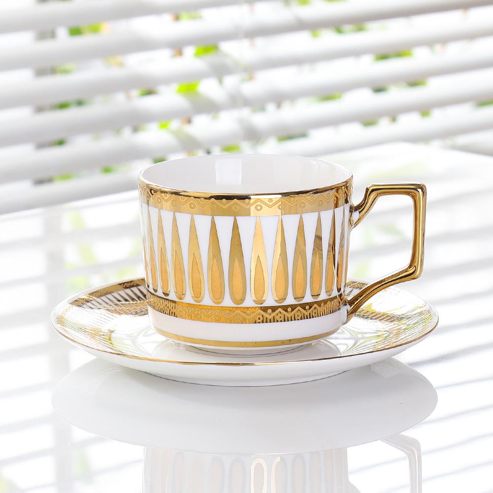 

European Electroplated Ceramic Coffee Cup & Saucer Set - Hot Stamped Design, Ideal for Business Gifts 200ml
