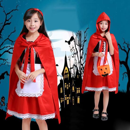 1 Set Halloween Clothes Hobby Funny Cute Comfortable Beautiful Decorative Polyester Holiday Wear Cosplay Little Red Riding Hood Dress Birthday Gift