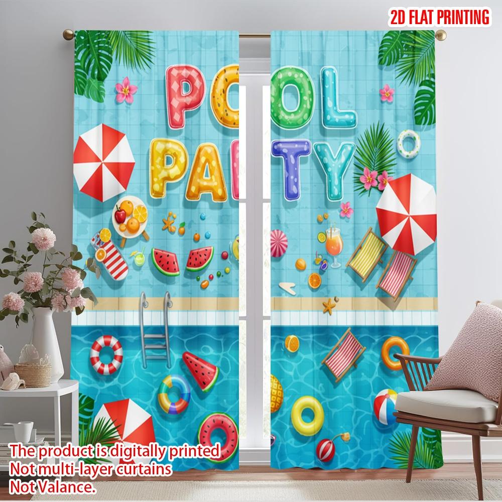 2 Stück 2D Flachdruck Fenstervorhänge Poolparty Sommer Spaßzeit 100% Polyester Ohne Strom Feiertagsdekorationen Verwendung für