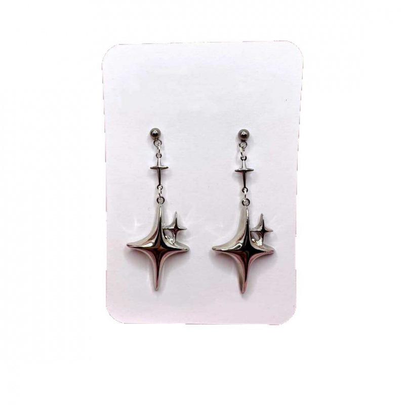 Gothic Y2K Silver Star Cross Dangle Earrings Retro Shiny Design
