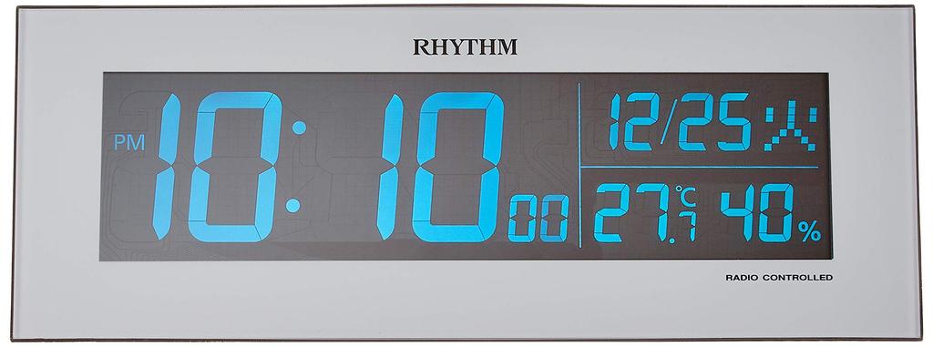 RHYTHM Iroria Alarm Clock, Radio-Controlled, Digital, Gradient LED, 365-Color Display, AC Powered, White, 8RZ173SR03