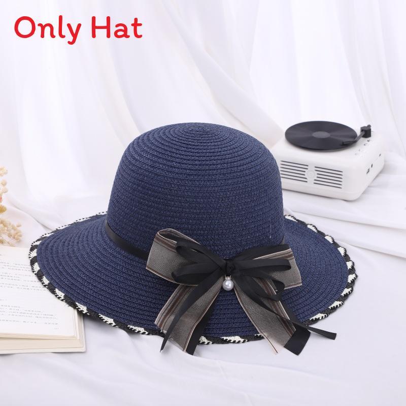 Polyester Sun Hat With Large Brim And Bow For Summer Beach Outings
