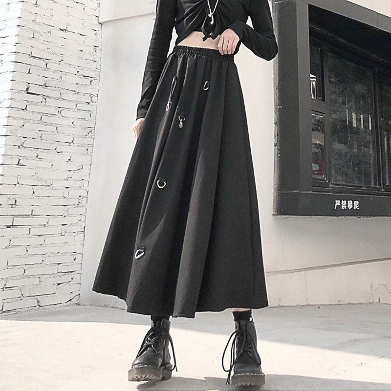 Dámské sukně ve stylu Harajuku Punk, nadměrná velikost, vysoký pas, přezka, nepravidelná, gotická sukně, černá, Hip Hop, Streetwear, volně nastavitelná