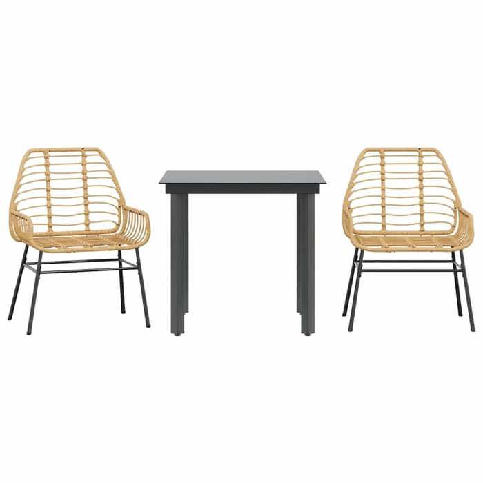 VidaXL 3pcs Garden Dining Set Brown Wicker Glass 3334541