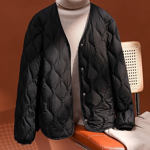 New light and thin cloud V-neck down with water ripple women's white duck down short coat