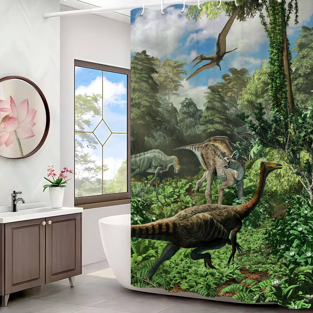 Dinosaur Art Paint Shower Curtain Bath Curtain Print Polyester Fabric Waterproof Bathroom Curtains With Hooks Bath Screen